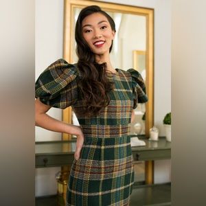 Ivy City Co- NWT 3x Holly tartan plaid pudd sleeve dress